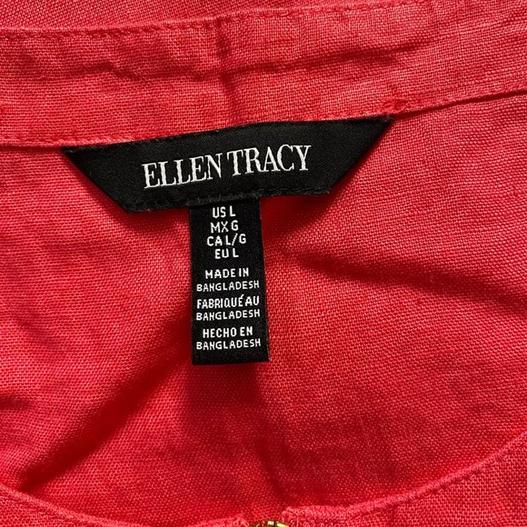 ELLEN TRACY 100% Linen Roll Tab 1/4 Zip Relaxed Tunic Blouse Size L Lagenlook - Picture 5 of 6